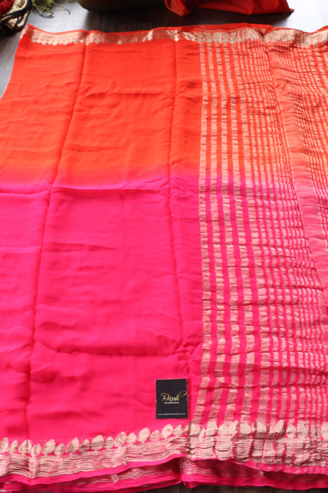 ORANGE PINK VISCOSE GEORGETTE SAREE