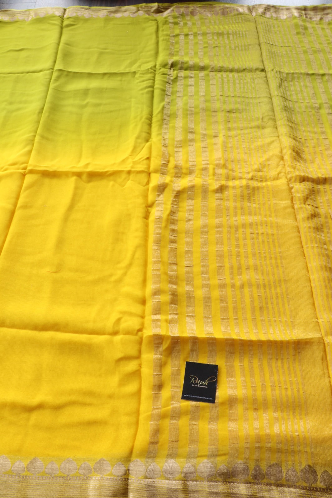 YELLOW-LIGHT GREEN VISCOSE GEORGETTE SAREE
