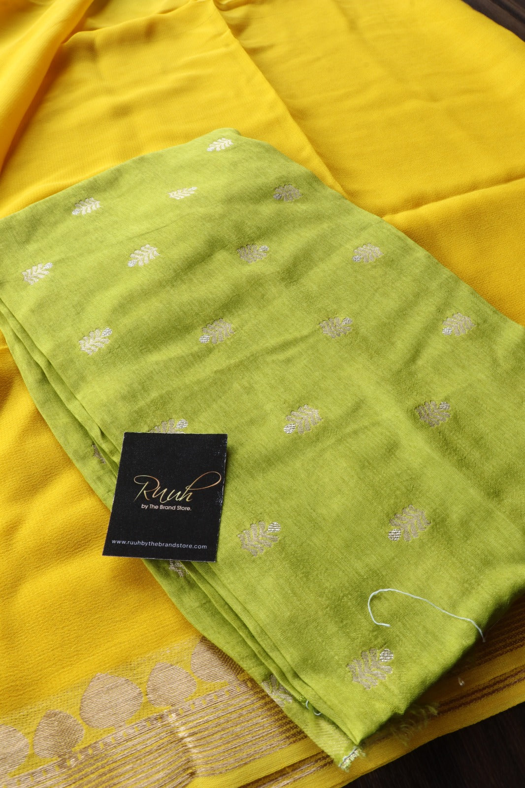 YELLOW-LIGHT GREEN VISCOSE GEORGETTE SAREE