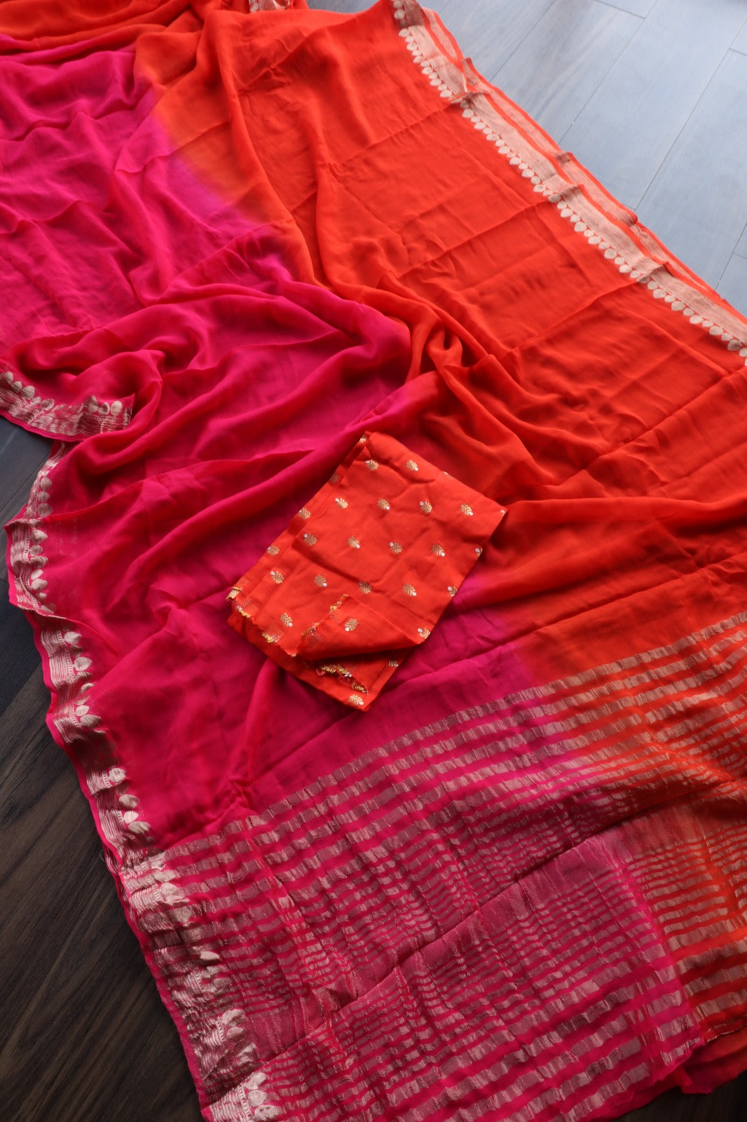 ORANGE PINK VISCOSE GEORGETTE SAREE