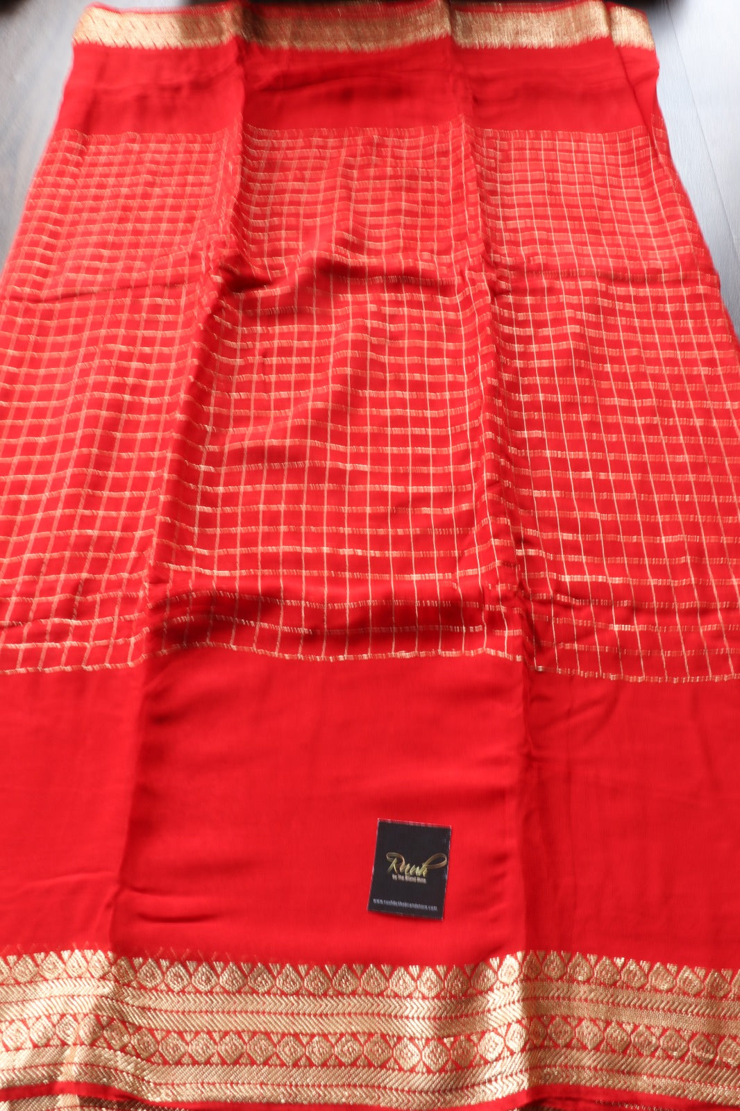 RED VISCOSE CHECKS SAREE