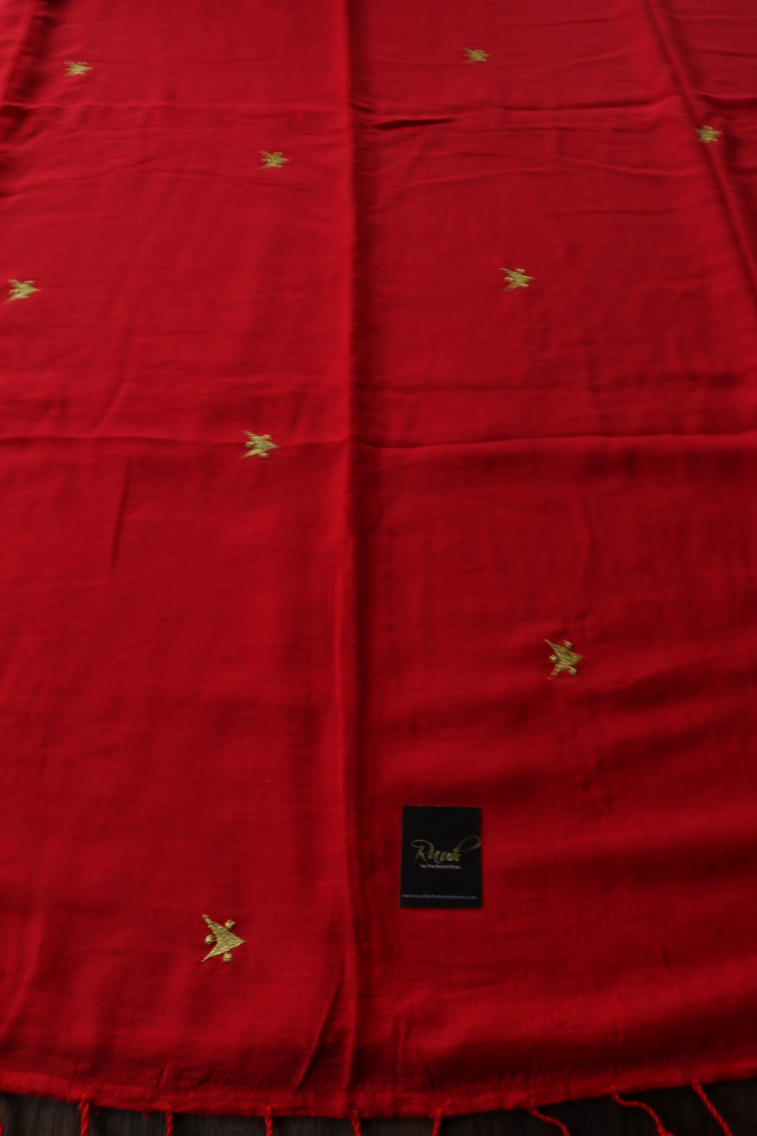 RED MULMUL SAREE WITH EMBROIDERY