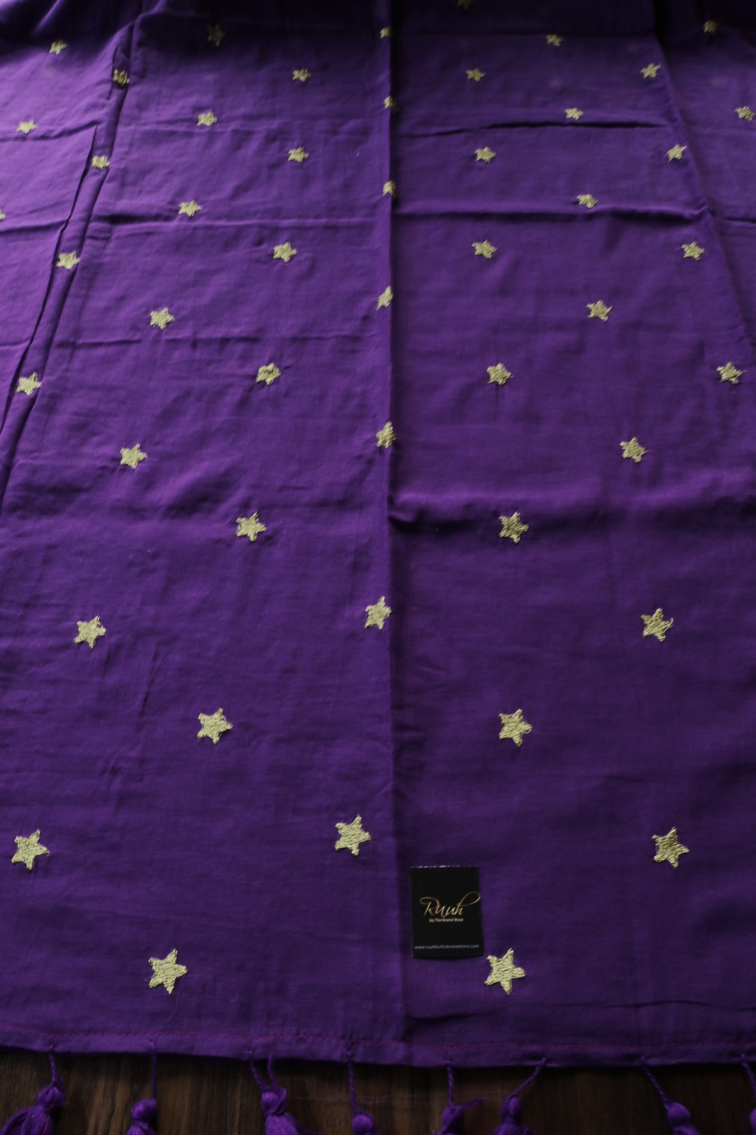 PURPLE  MULMUL SAREE WITH STAR EMBROIDERY