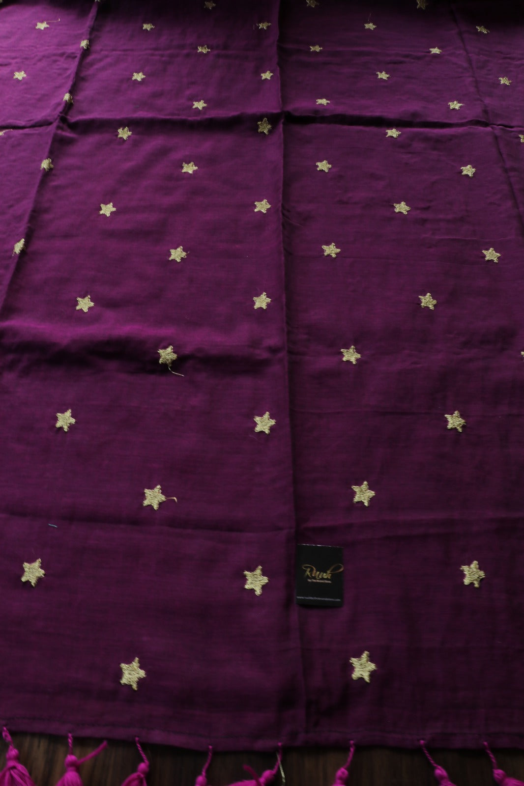 GRAPE WINE MULMUL SAREE WITH STAR EMBROIDERY