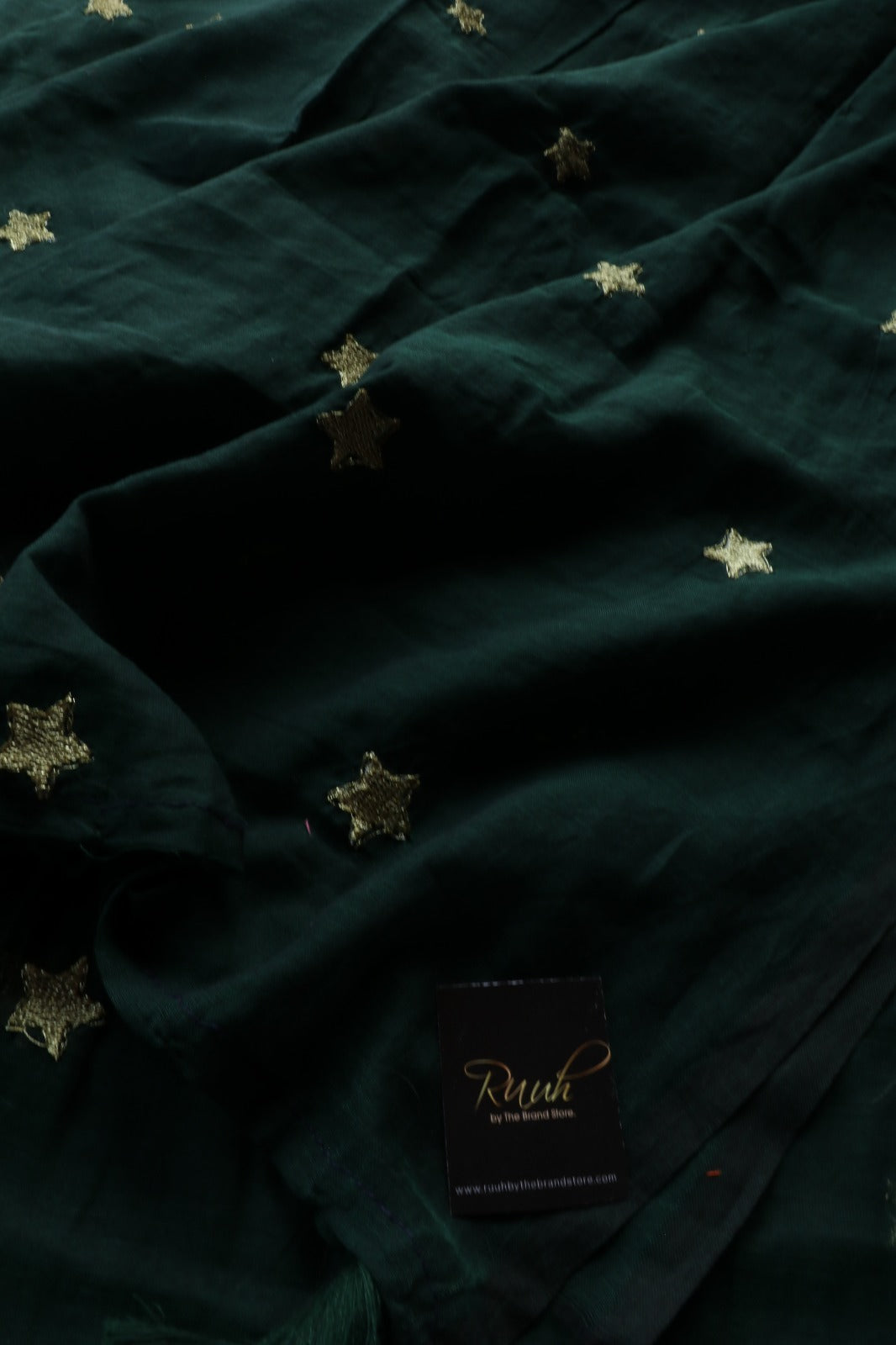 GREEN MULMUL SAREE WITH STAR EMBROIDERY