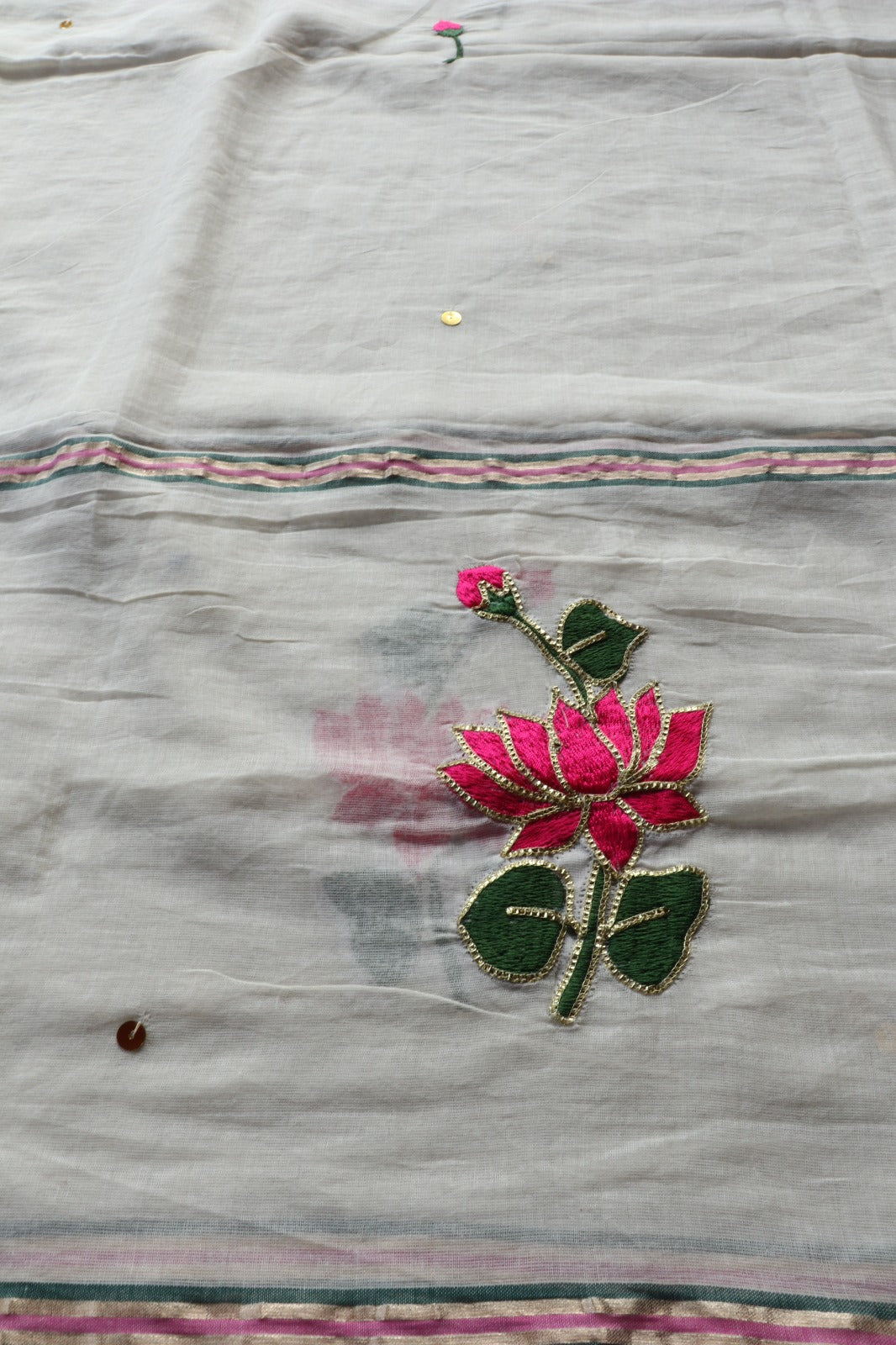 MULMUL SAREE WITH LOTUS EMBROIDERY