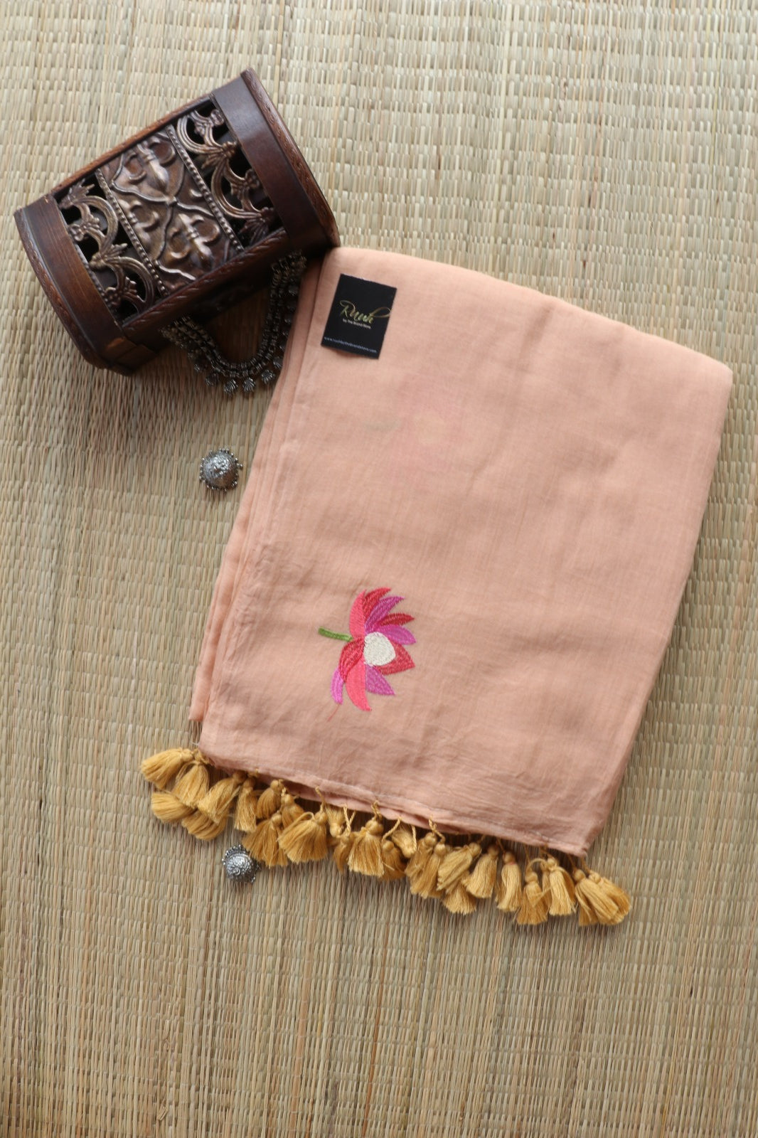 CARAMEL MULMUL COTTON WITH LOTUS EMBROIDERY