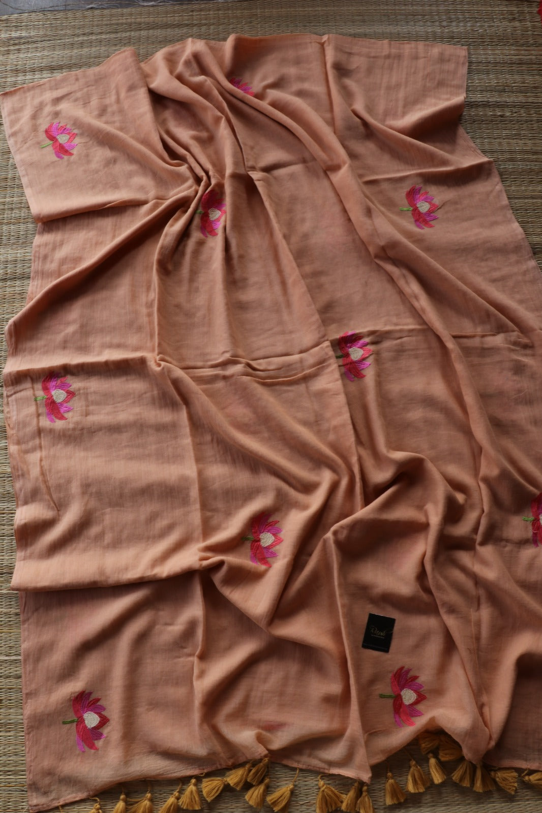 CARAMEL MULMUL COTTON WITH LOTUS EMBROIDERY