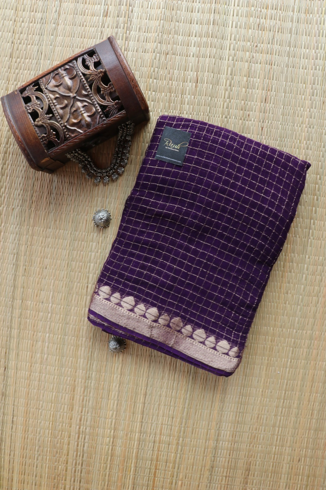 PURPLE  VISCOSE CHECK SAREE