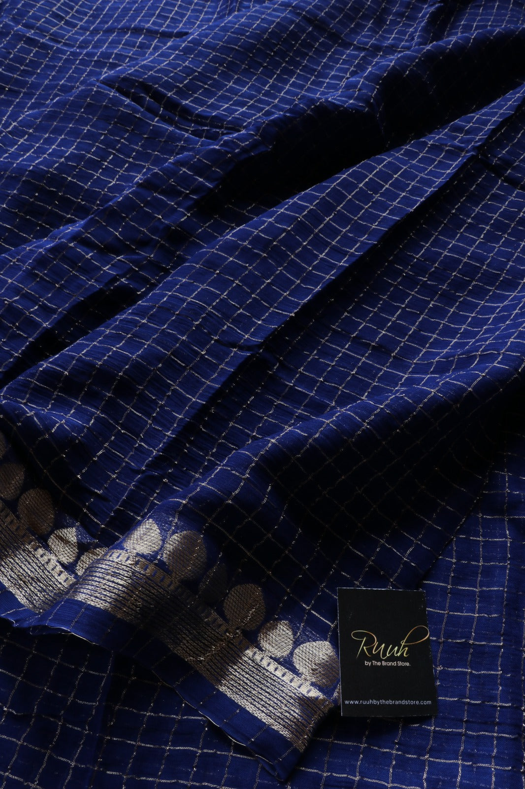 BLUE VISCOSE CHECK SAREE