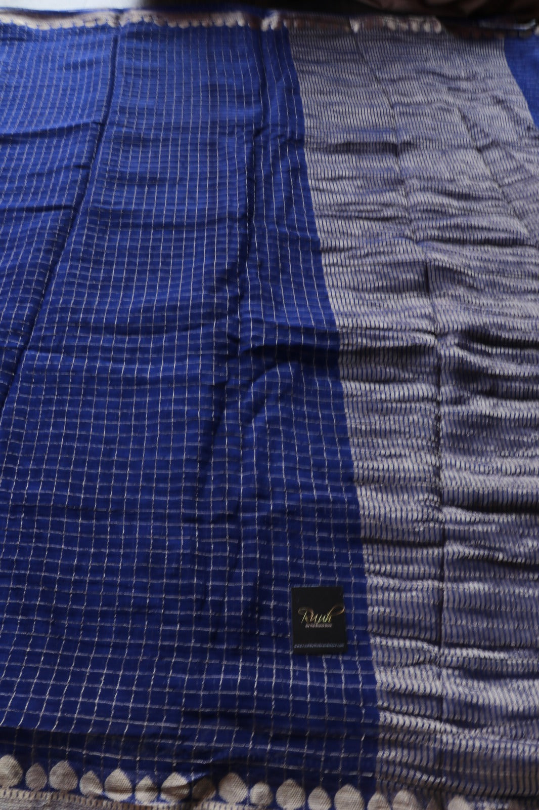 BLUE VISCOSE CHECK SAREE