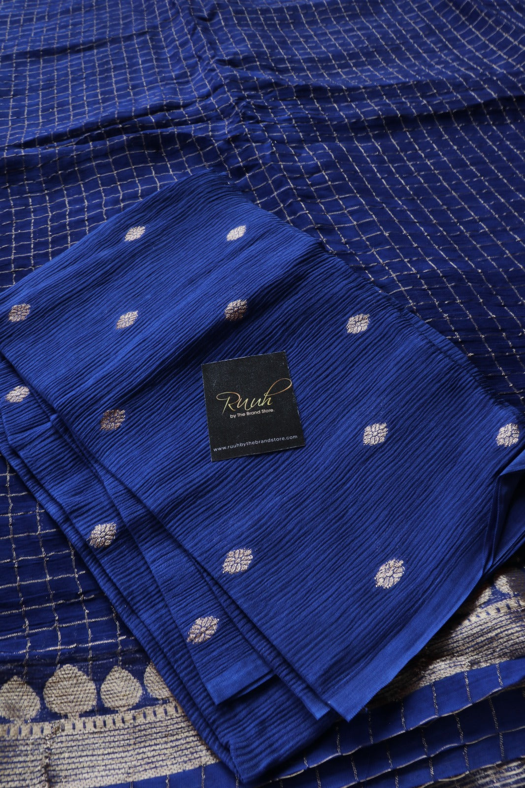BLUE VISCOSE CHECK SAREE