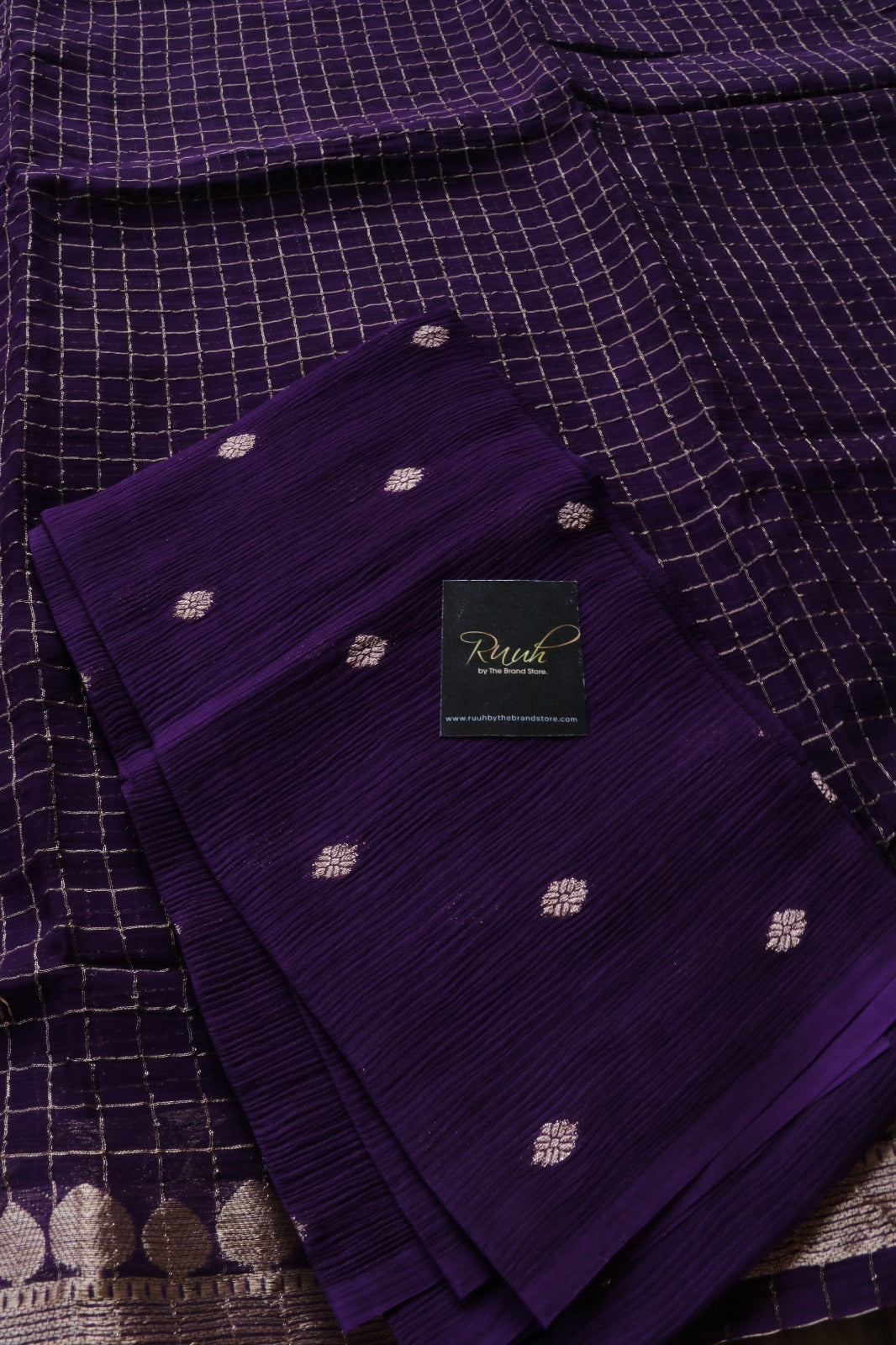 PURPLE  VISCOSE CHECK SAREE
