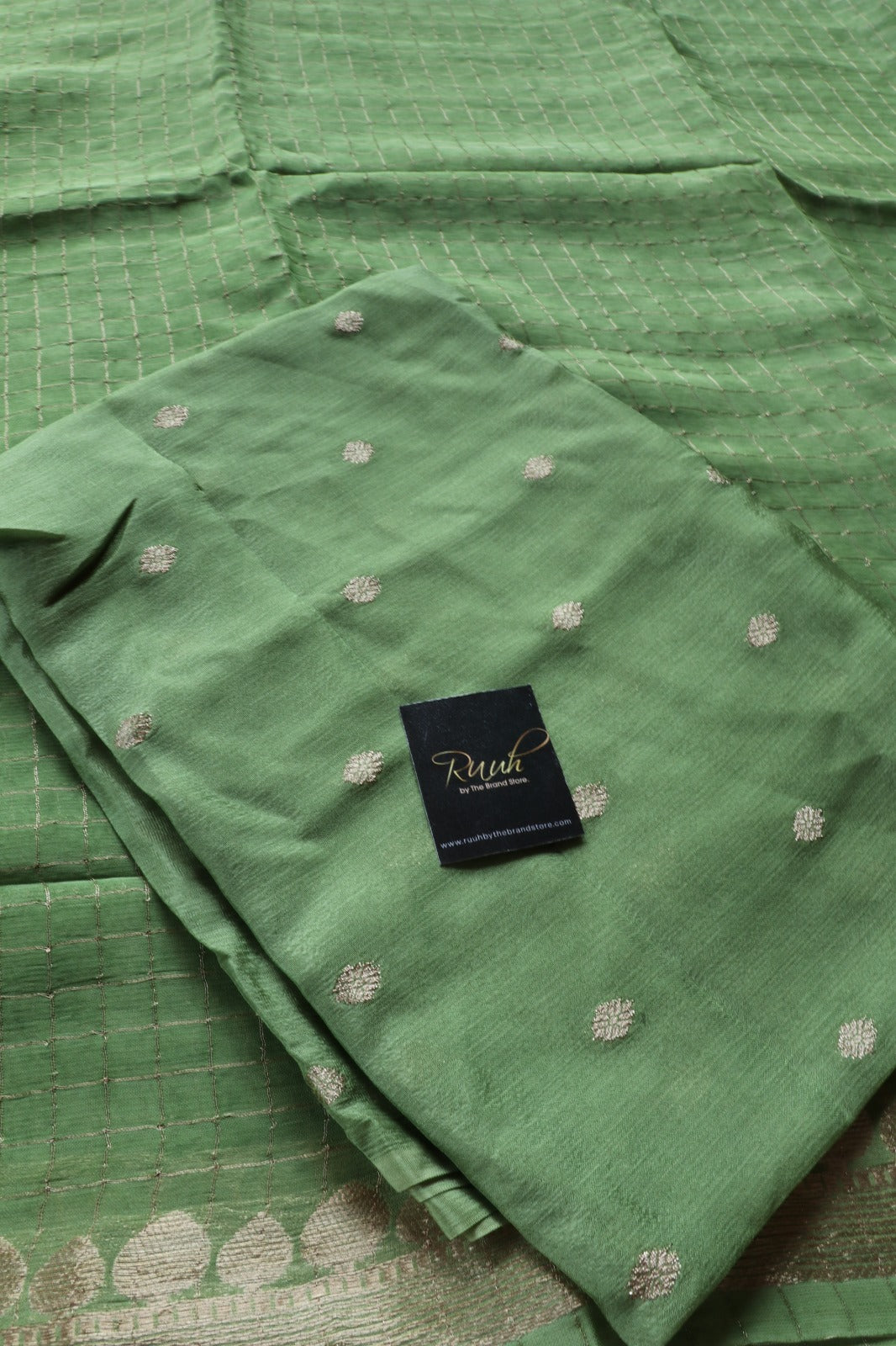 LIGHT GREEN VISCOSE CHECK SAREE
