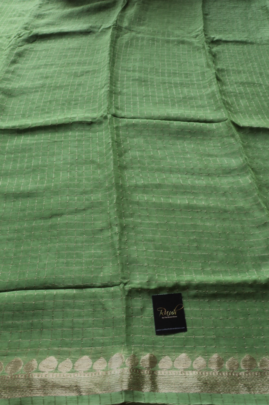 LIGHT GREEN VISCOSE CHECK SAREE