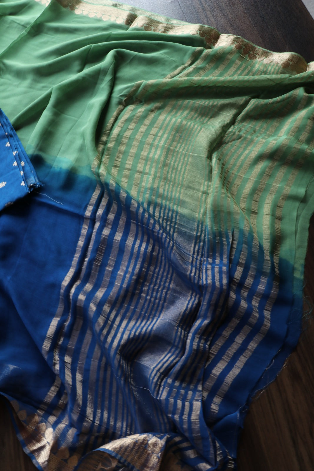 GREEN BLUE VISCOSE GEORGETTE SAREE