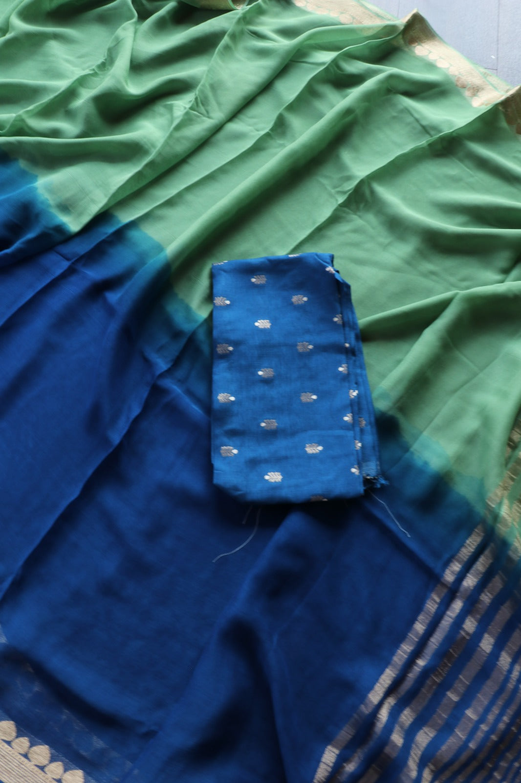 GREEN BLUE VISCOSE GEORGETTE SAREE