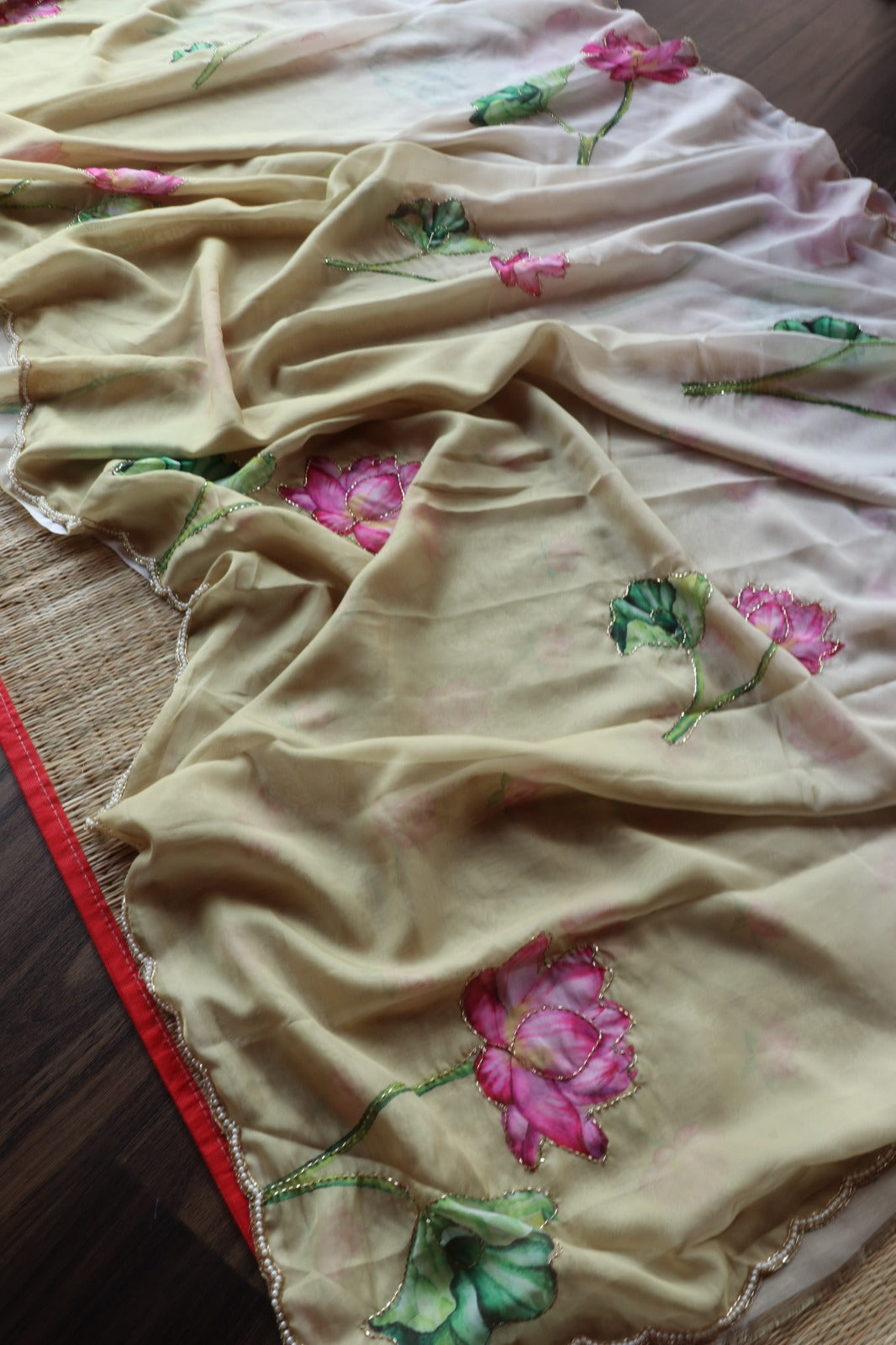 YELLOW ORGANZA WITH HANDWORK