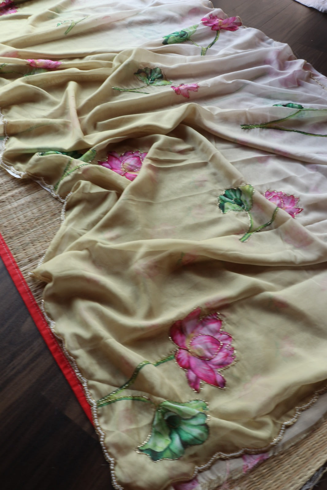 YELLOW ORGANZA WITH HANDWORK