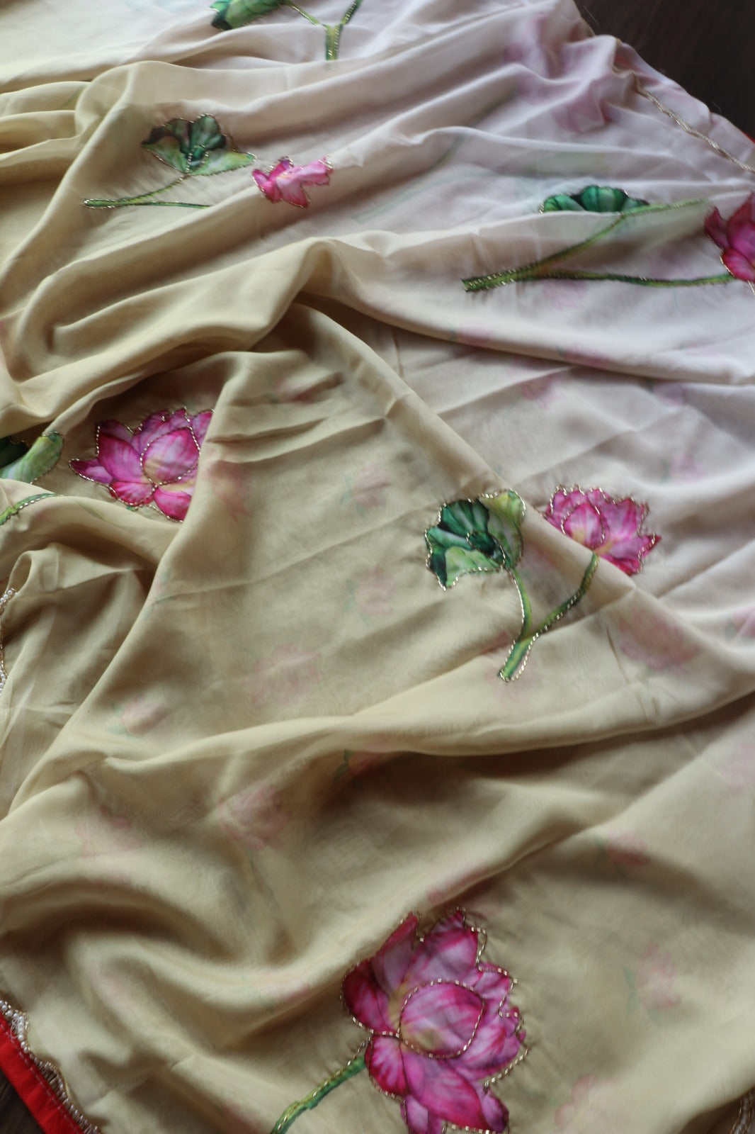 YELLOW ORGANZA WITH HANDWORK