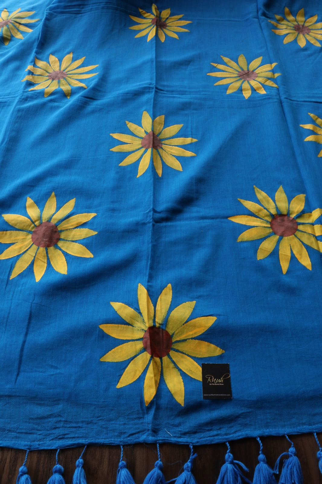 BLUE MULMUL SUNFLOWER HANDPAINT SAREE