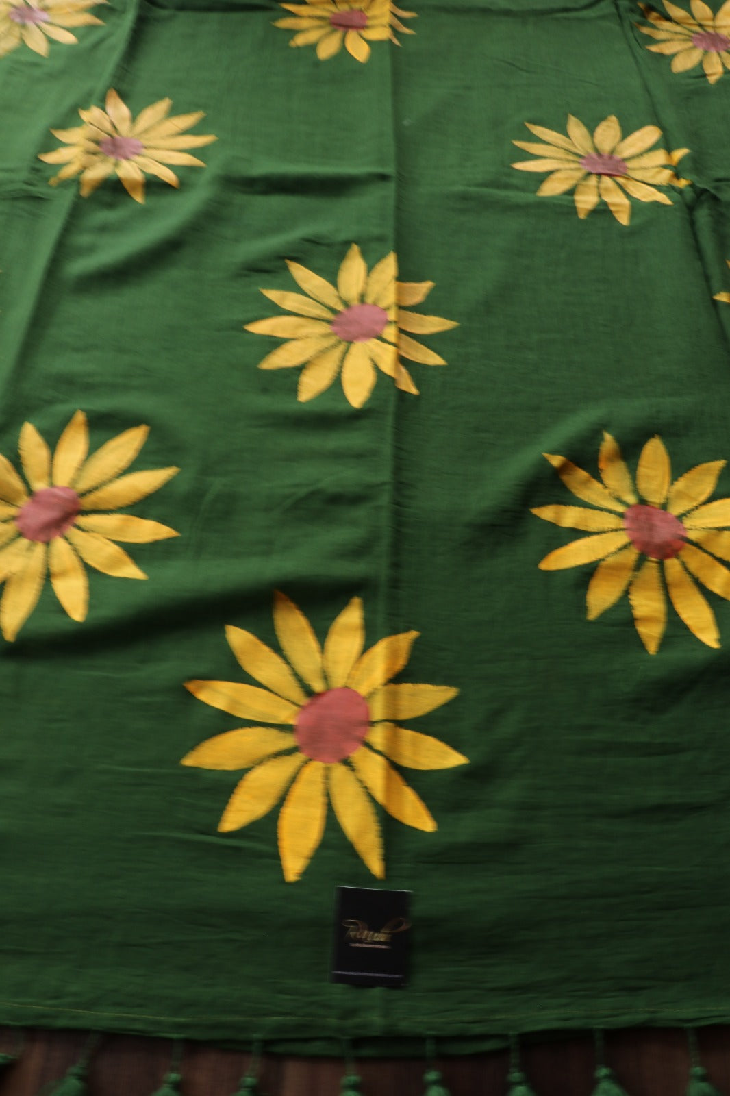 GREEN MULMUL SUNFLOWER HANDPAINT SAREE