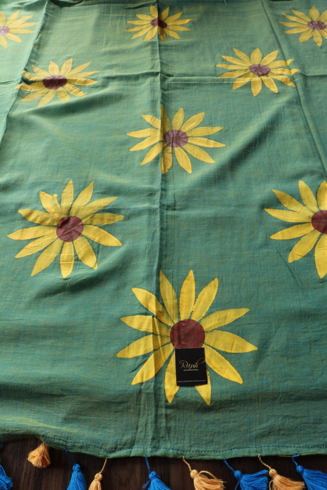 BLUE X YELLOW DUAL TONE SUNFLOWER HANDPAINT SAREE