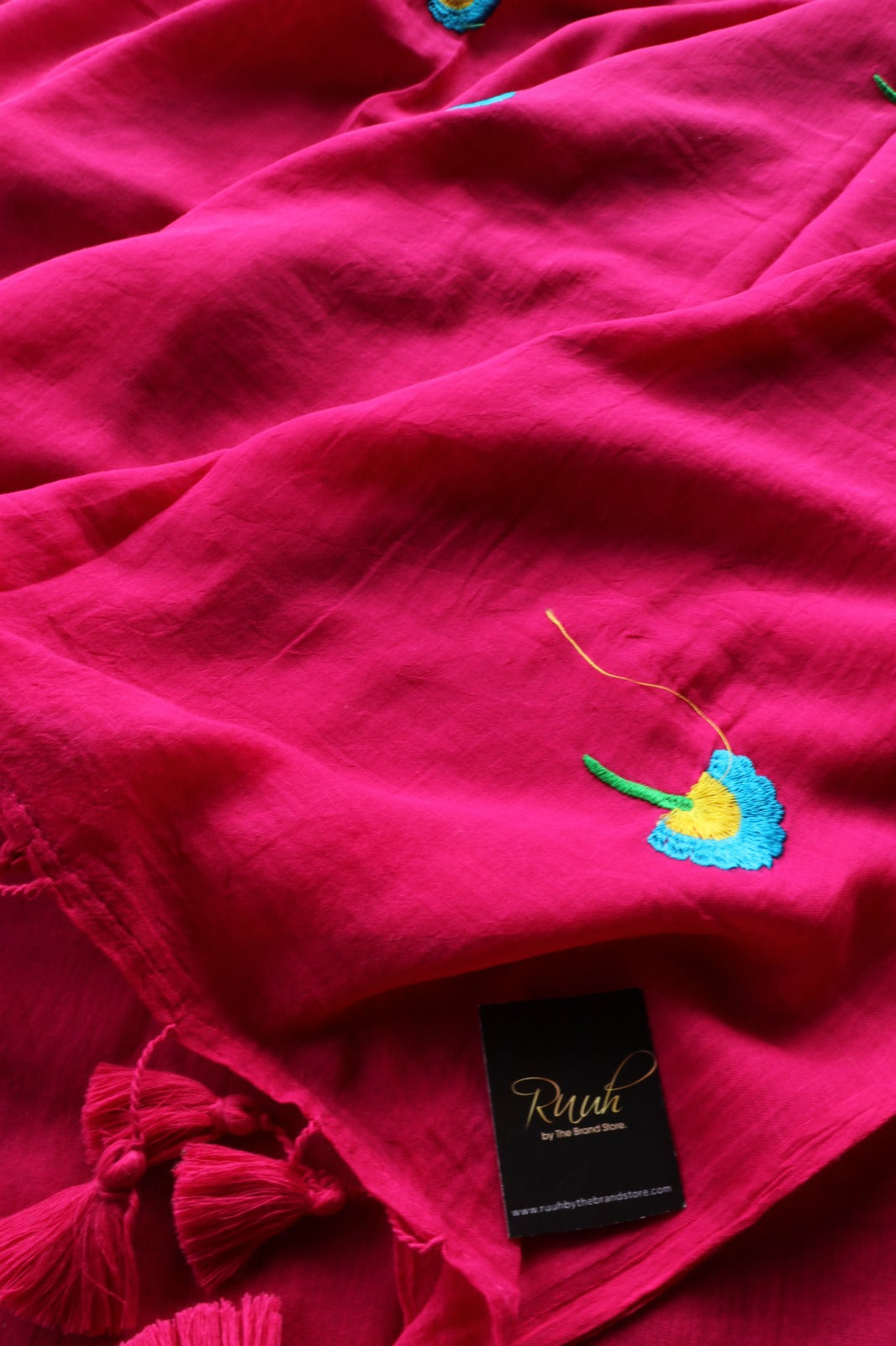 HOT PINK MULMUL EMBROIDERY SAREE