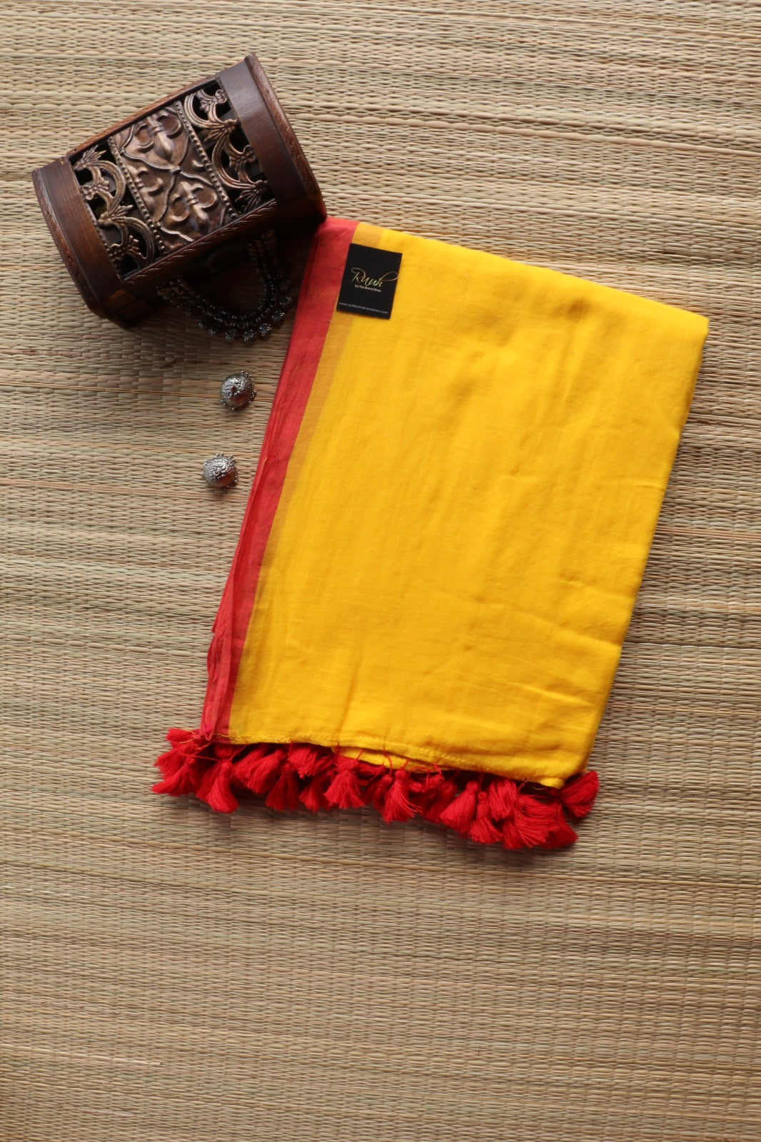 YELLOW - PINK PLAIN MULMUL SAREE