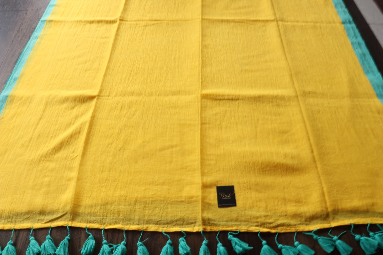 YELLOW- BLUE PLAIN MULMUL SAREE