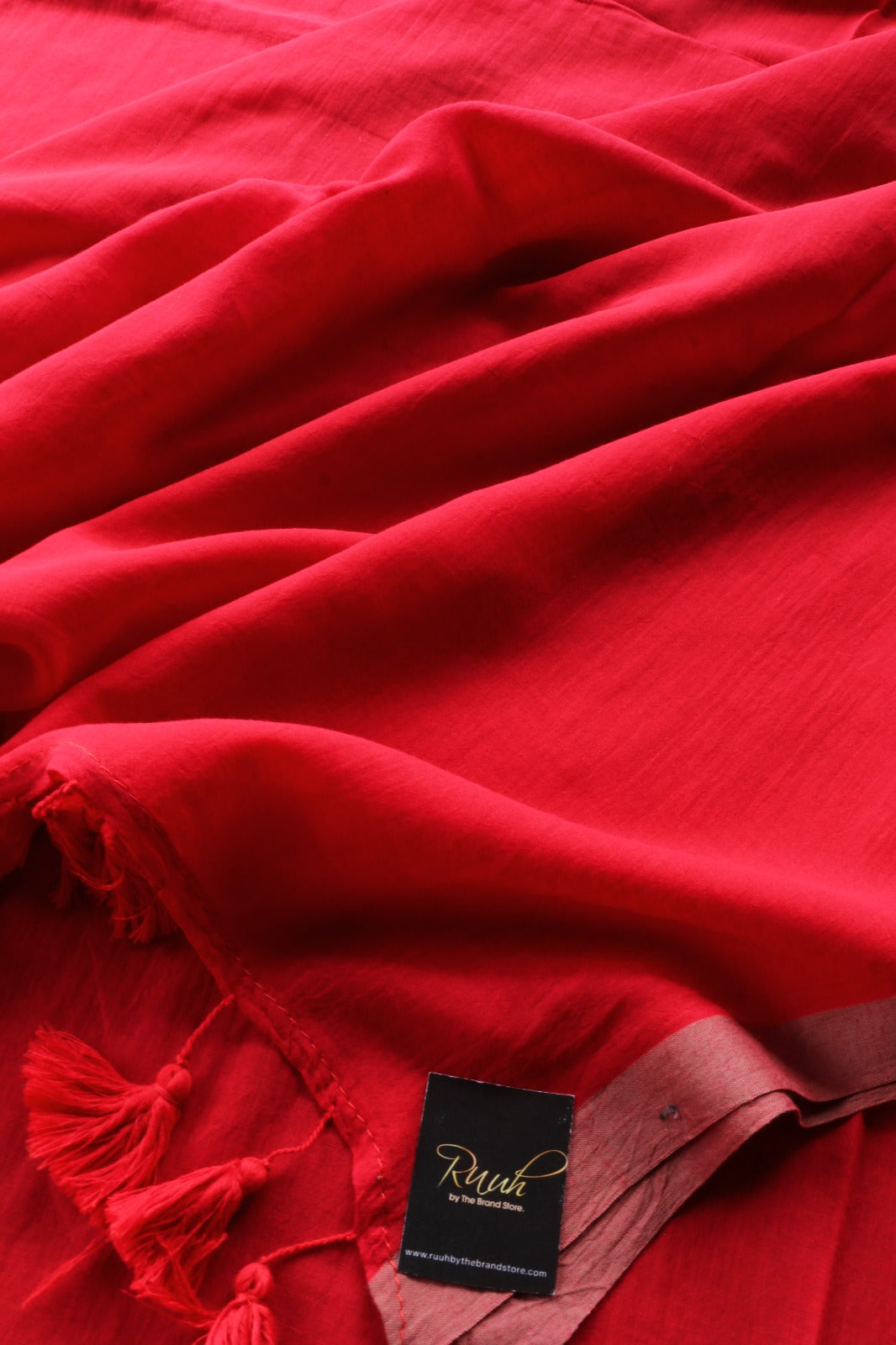 RED - PINK PLAIN MULMUL SAREE