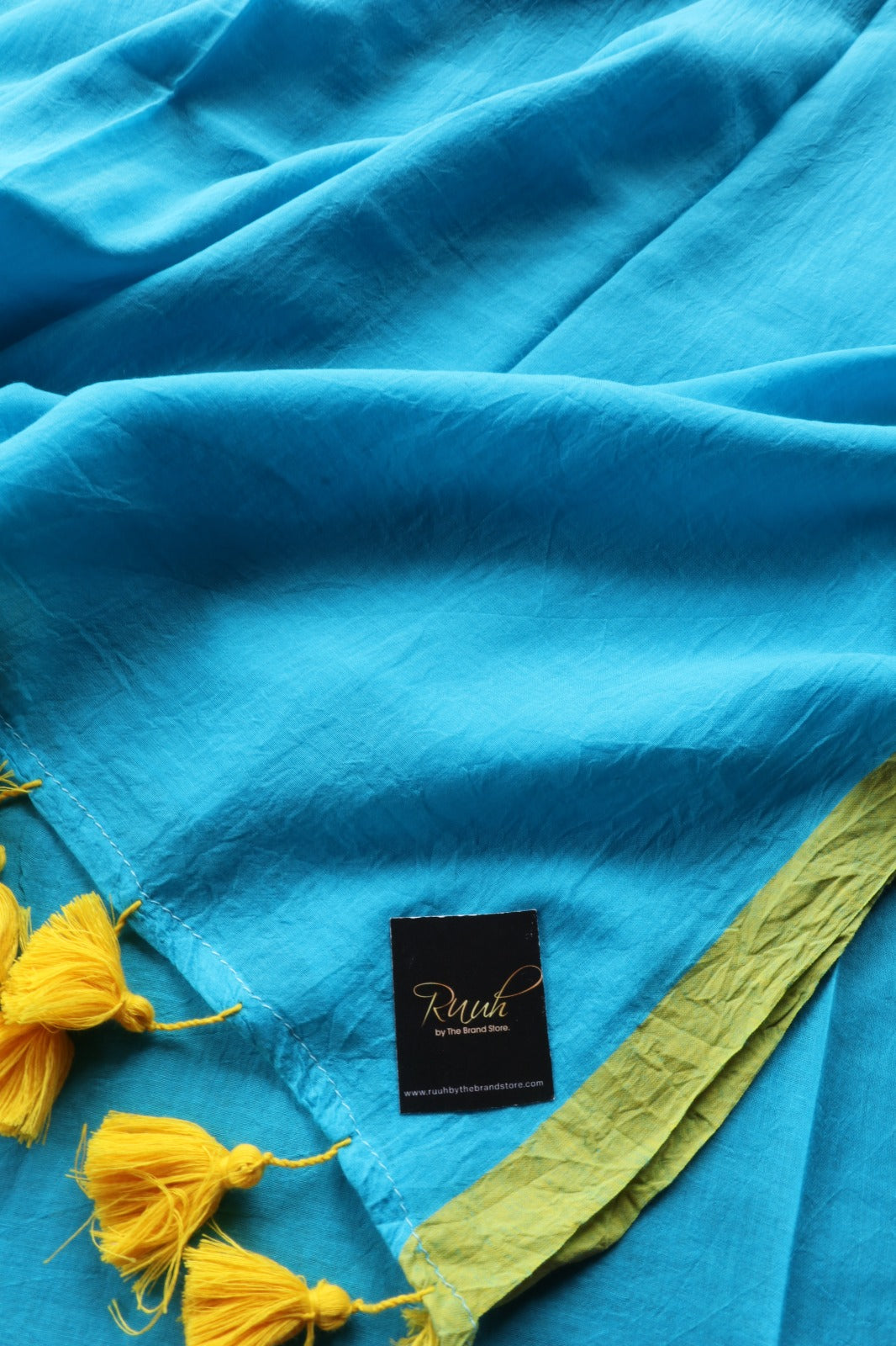 BLUE - YELLOW PLAIN MULMUL SAREE