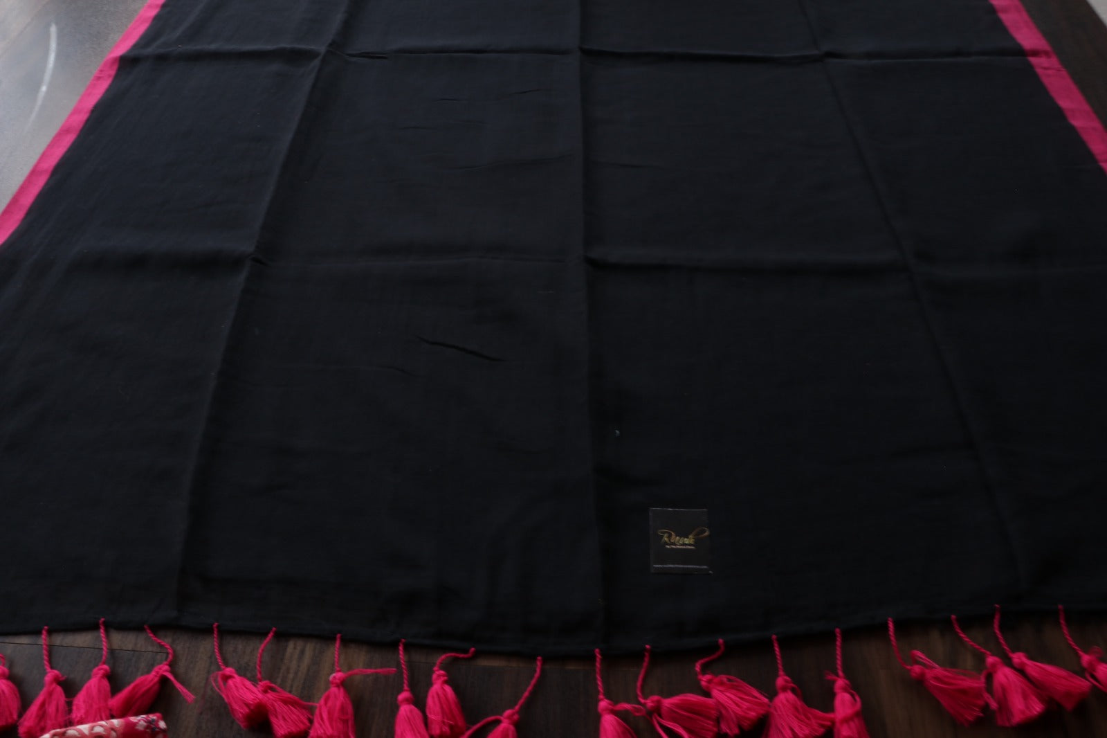 BLACK - PINK PLAIN MULMUL SAREE