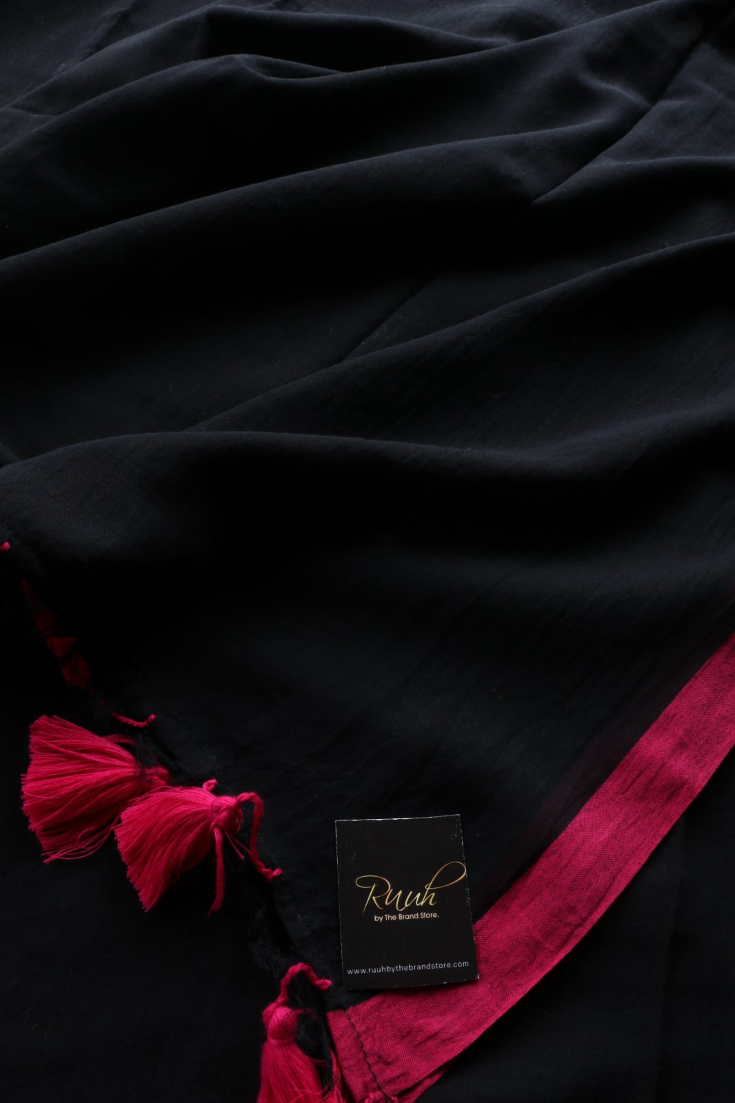 BLACK - PINK PLAIN MULMUL SAREE