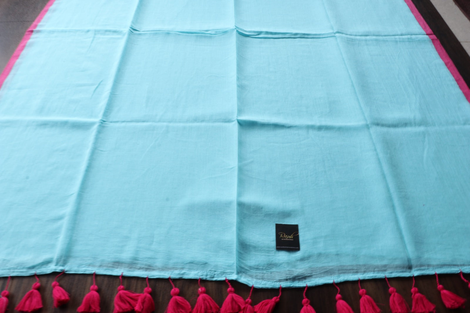 LIGHT BLUE - PINK PLAIN MULMUL SAREE