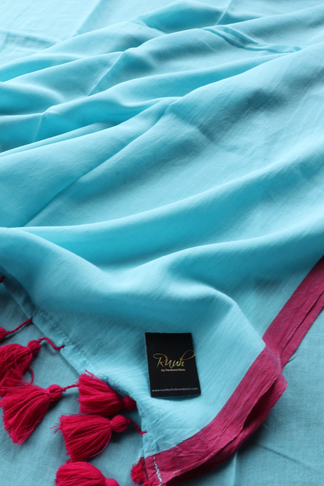 LIGHT BLUE - PINK PLAIN MULMUL SAREE