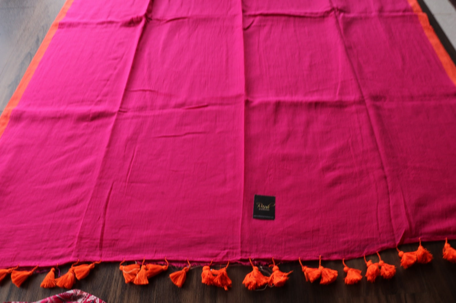 PINK -ORANGE  PLAIN MULMUL SAREE