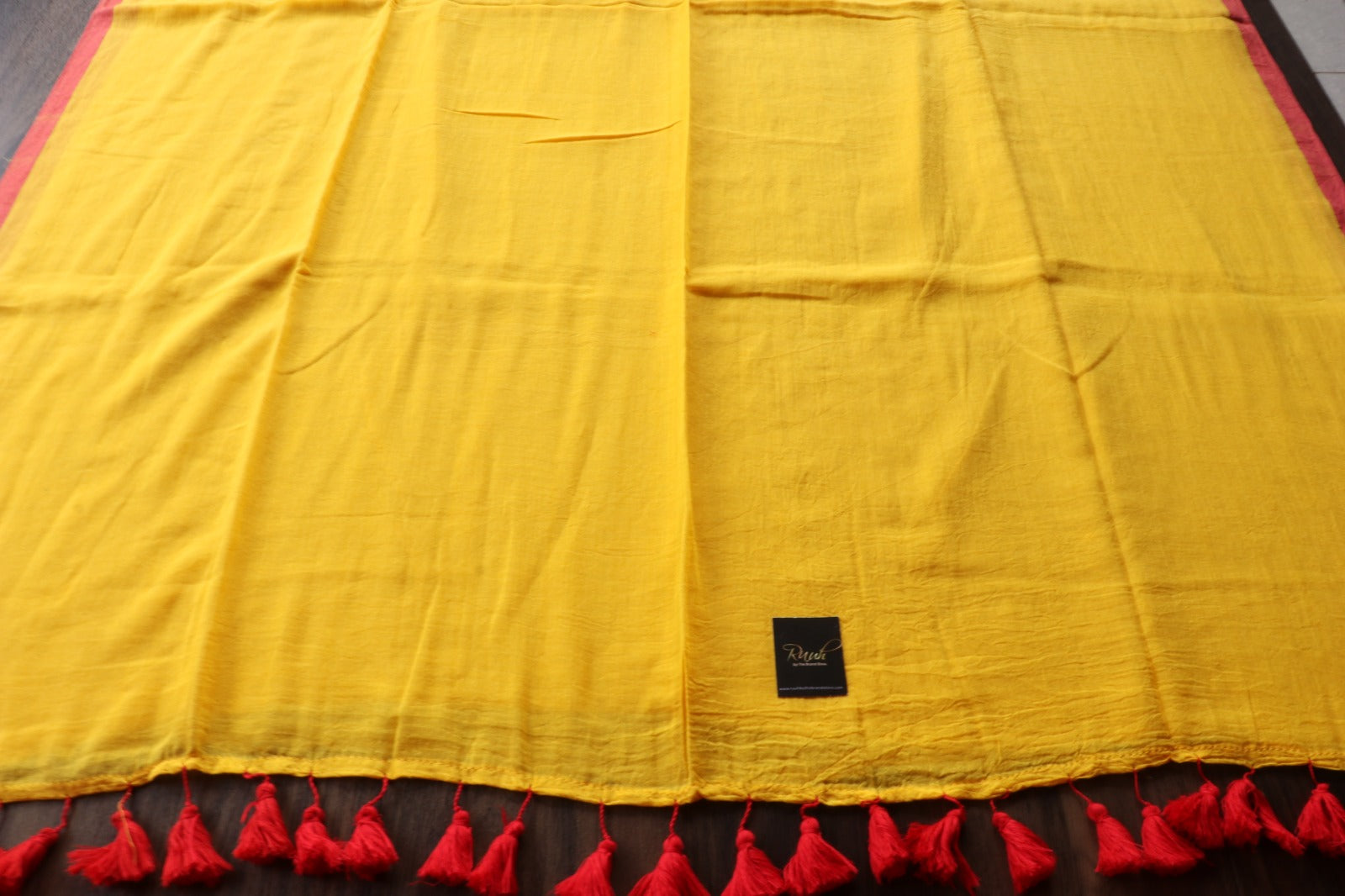 YELLOW - PINK PLAIN MULMUL SAREE