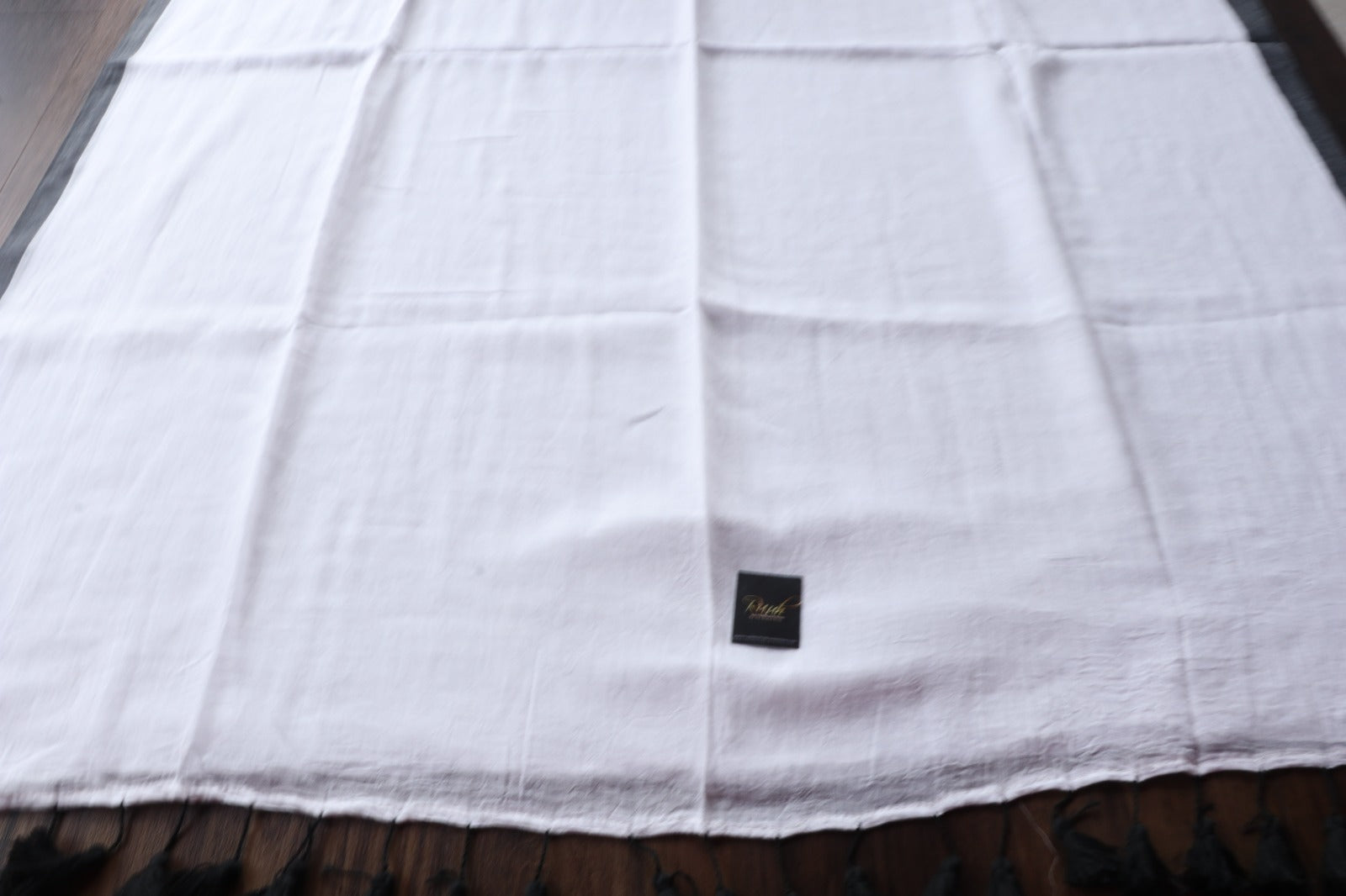 WHITE - BLACK PLAIN MULMUL SAREE