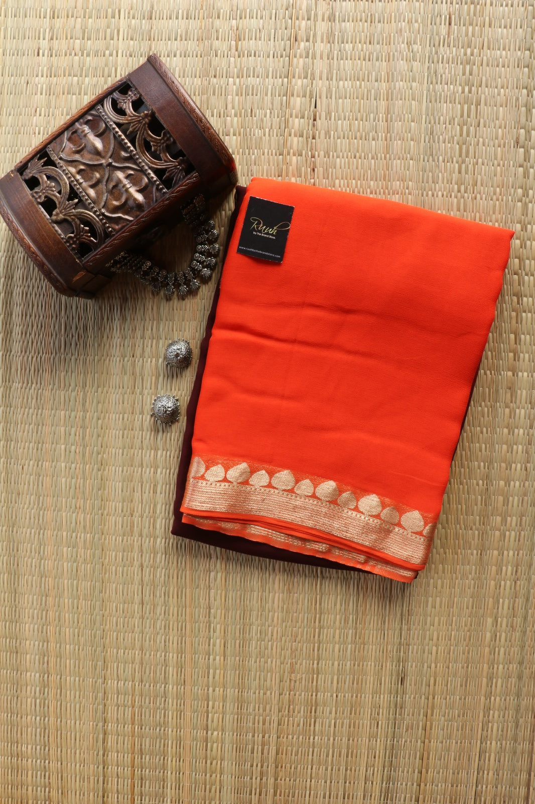 ORANGE BROWN VISCOSE GEORGETTE SAREE