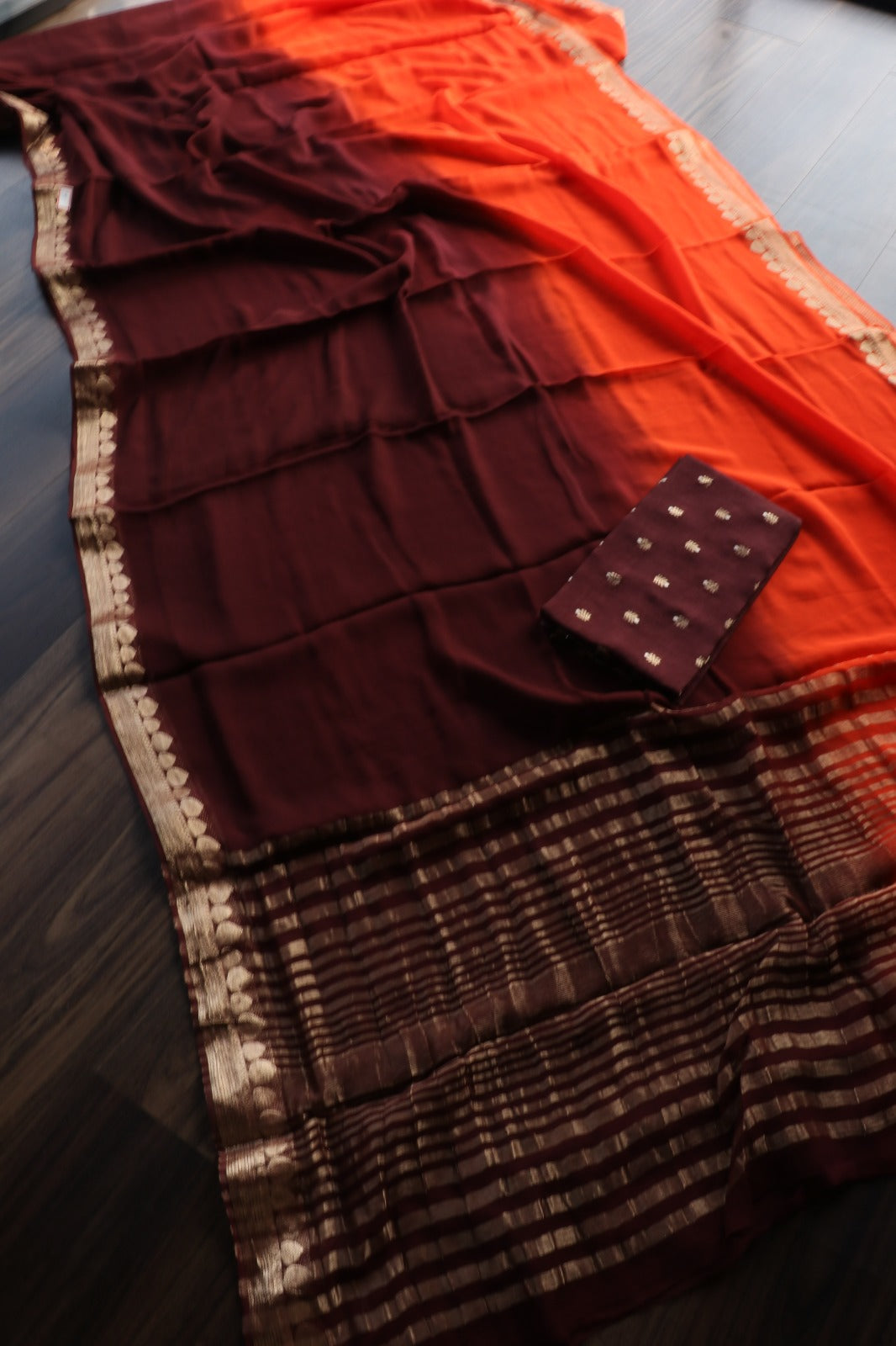 ORANGE BROWN VISCOSE GEORGETTE SAREE