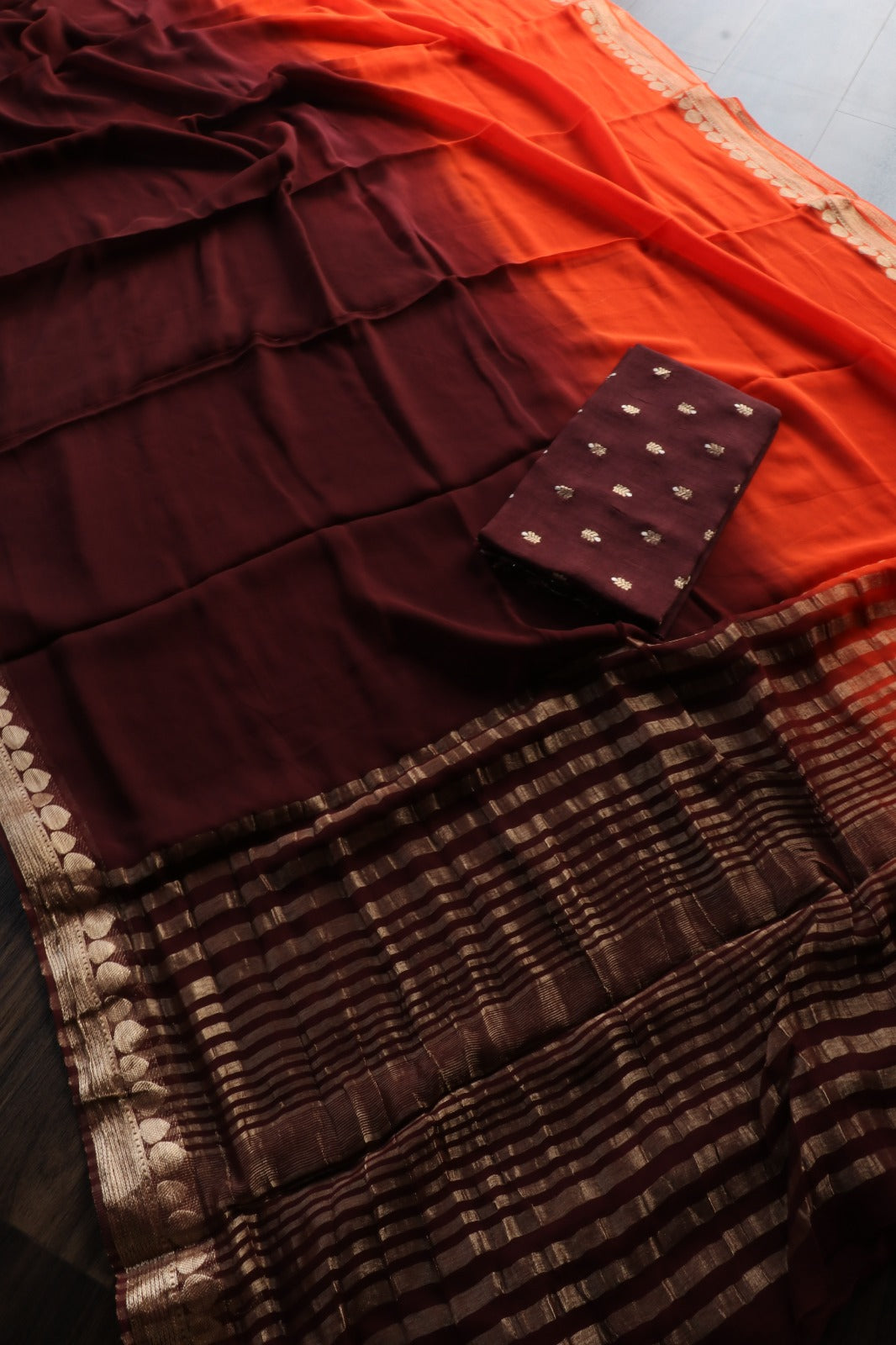 ORANGE BROWN VISCOSE GEORGETTE SAREE