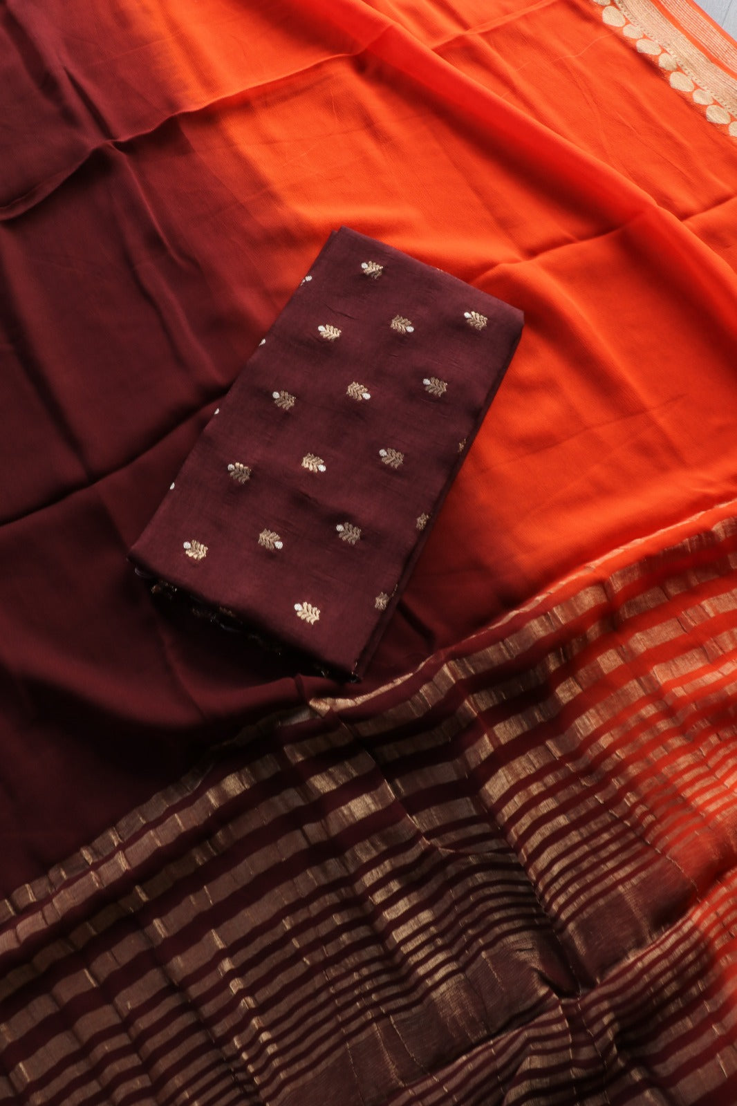 ORANGE BROWN VISCOSE GEORGETTE SAREE