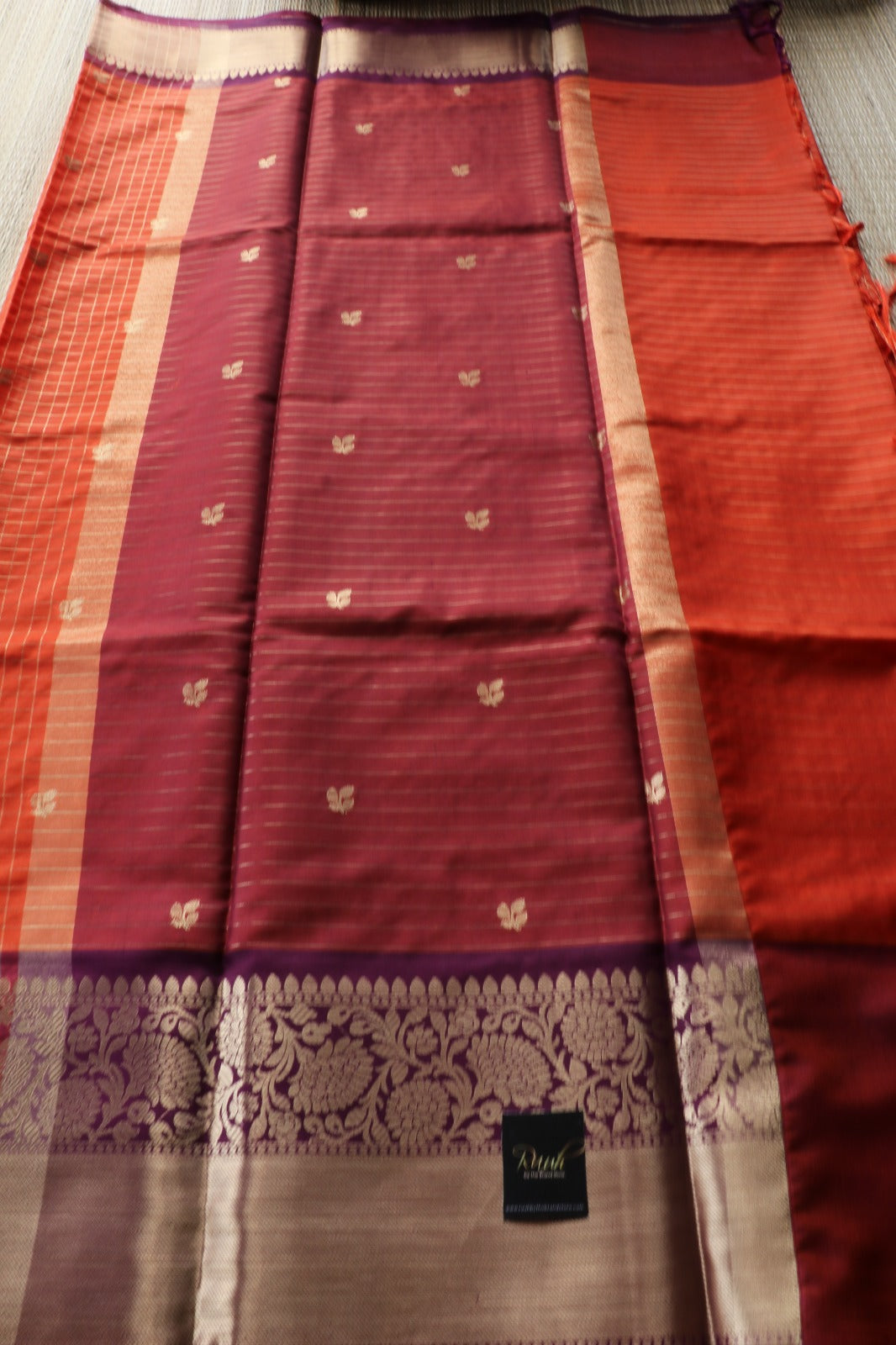 RUST ORANGE - WINE COMBINATION SAREE