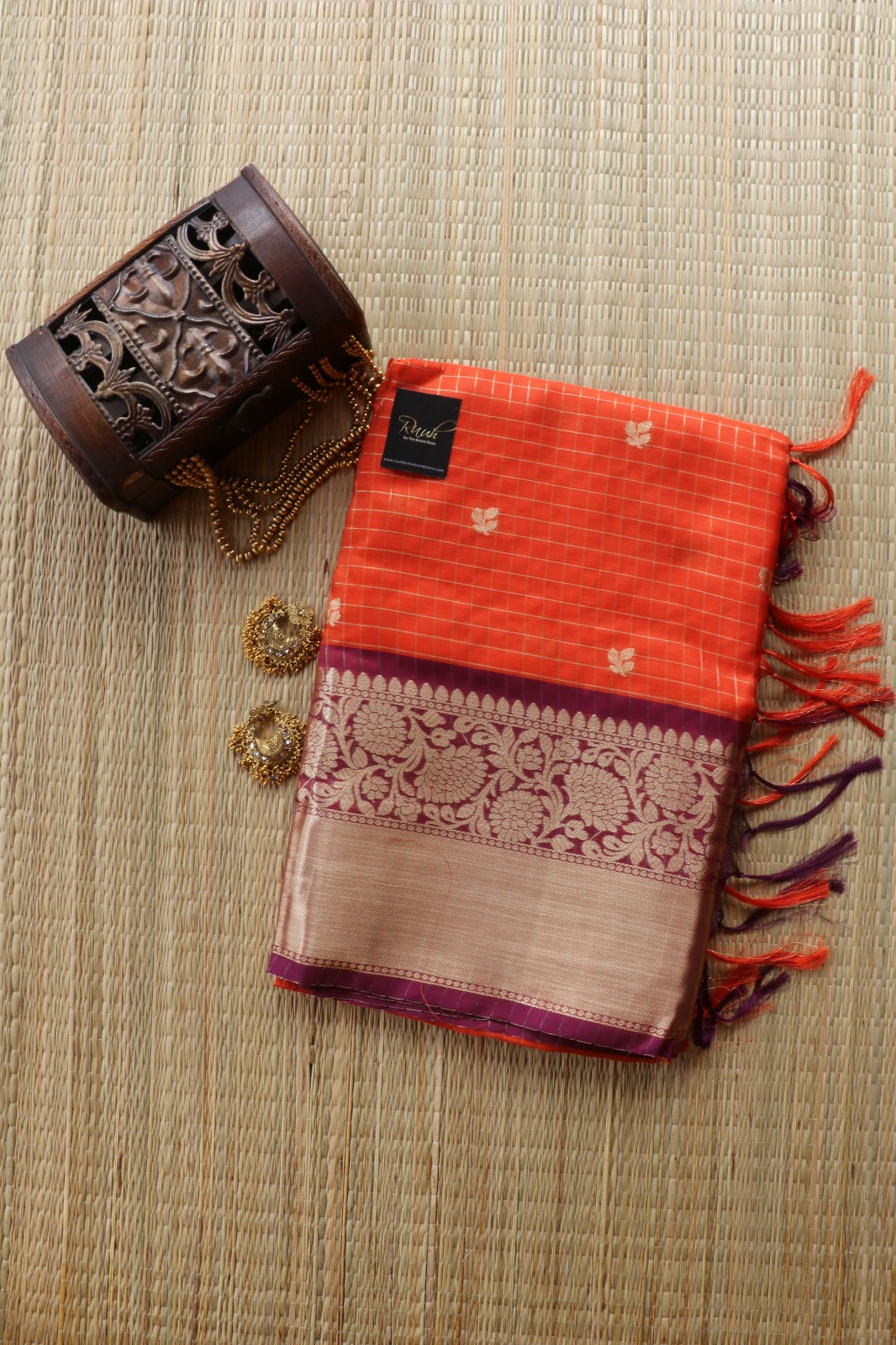 RUST ORANGE - WINE COMBINATION SAREE