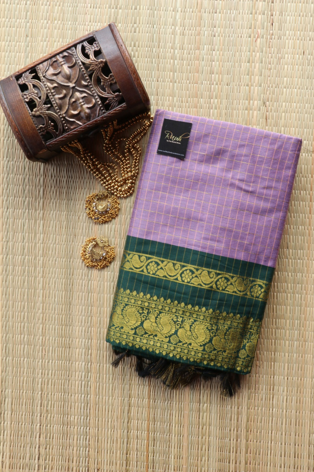 LAVENDER WITH GREEN  KALYANI COTTON