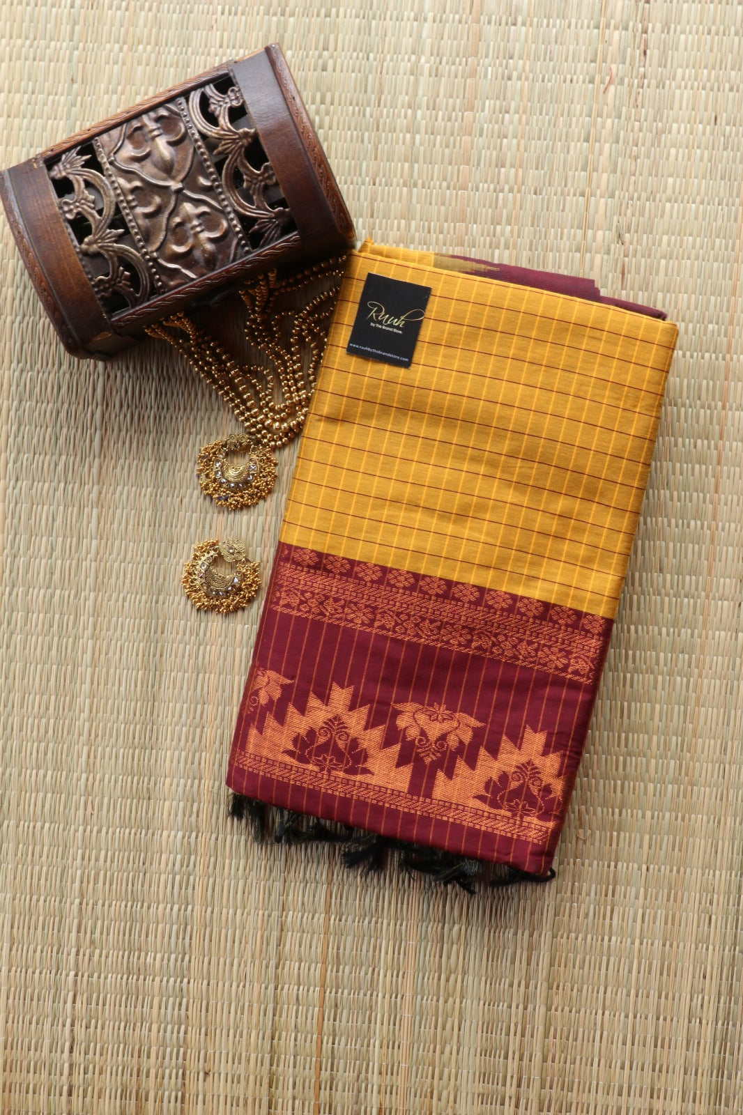 MUSTARD YELLOW WITH MAROON KALYANI COTTON