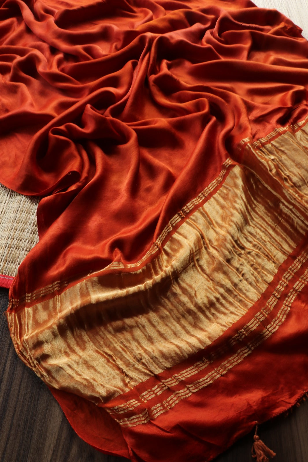 RUST ORANGE PLAIN MODAL SILK SAREE