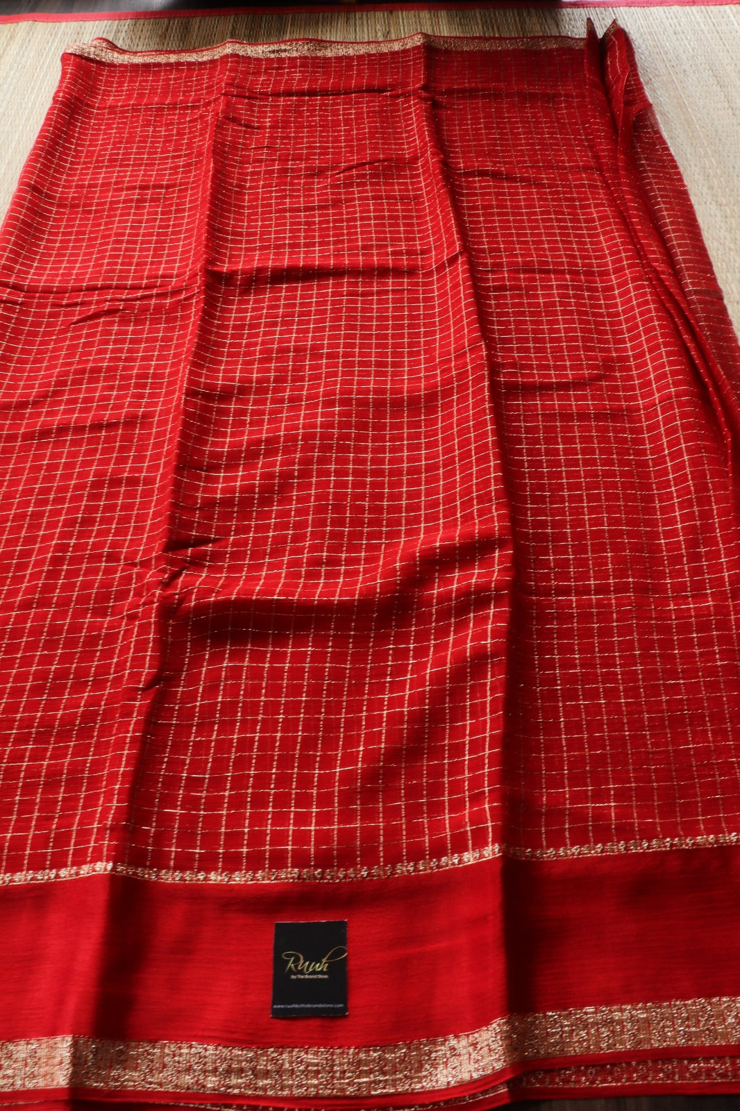 RED VISCOSE CHECK SAREE