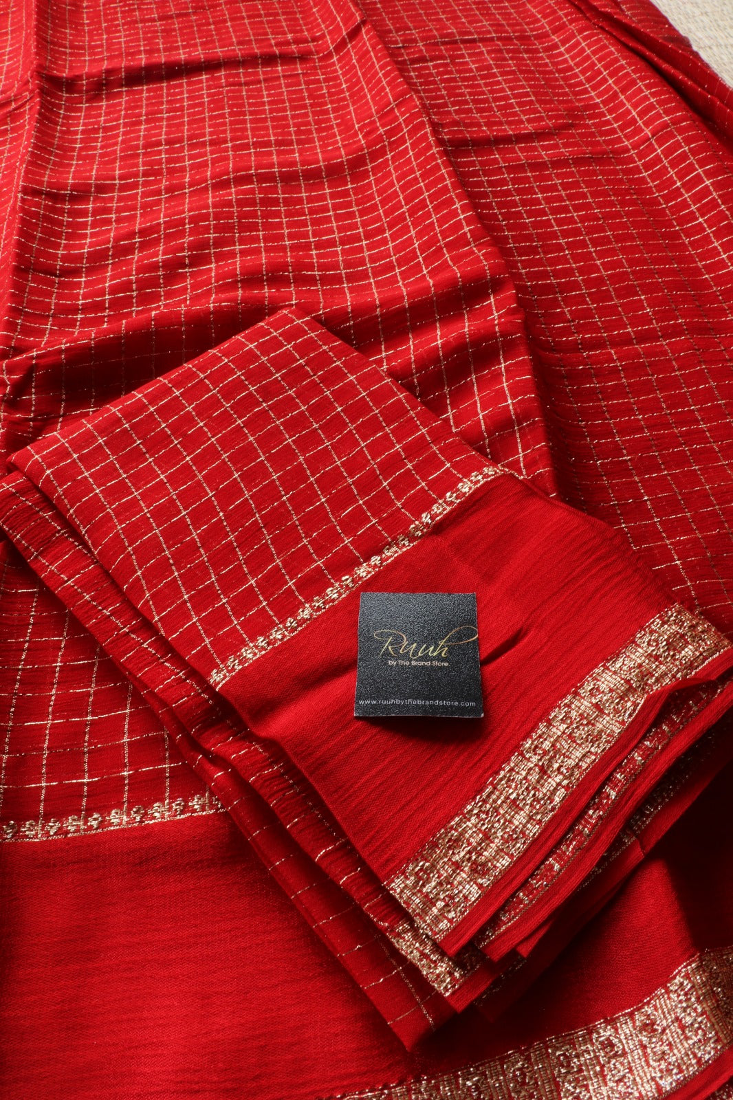 RED VISCOSE CHECK SAREE